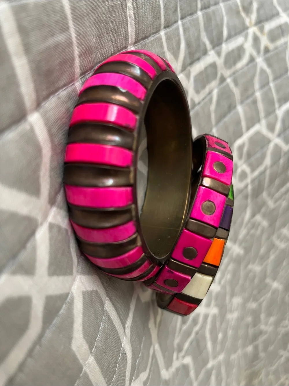 Pink Enamel Bangel Set - Bold Multicolor Accent